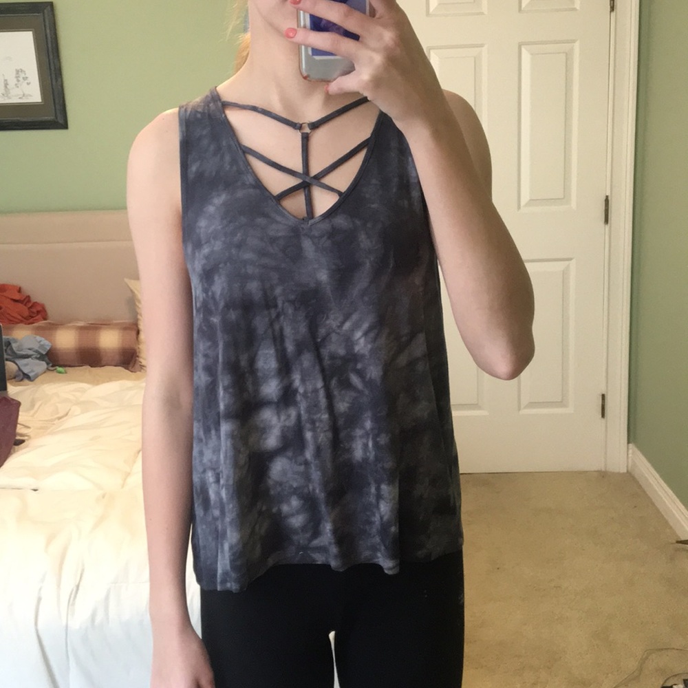 tie dye tank top with cross chest design